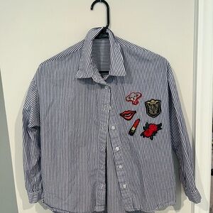 Striped Button-Up Shirt with Patches